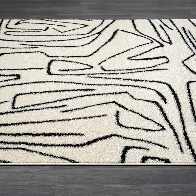 Abani Abstract Beige/Black Area Rug - 5'x8' - Modern Animal/Natural Lines Design - Deco Collection - Easy to Clean - Durable for High Traffic Areas - Bedroom, Office & Kitchen - Medium Pile