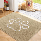 OLANLY Dog Door Mat for Muddy Paws 40x32, Paw Print Design, Absorbs Moisture and Dirt, Absorbent Non-Slip Washable Doormat, Quick Dry Chenille Mud Mat for Dogs, Entry Indoor Entryway Carpet, Beige