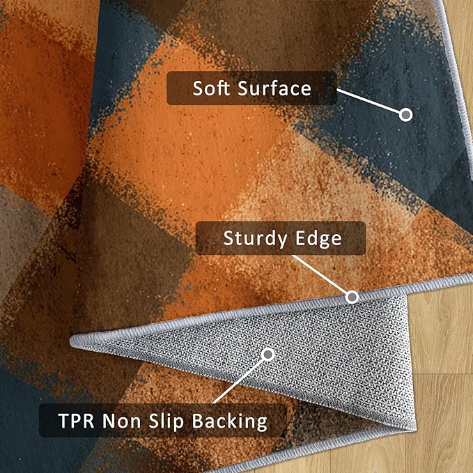 Checkered Geometric Rug, Washable 3x4 Rug for Living Room, Modern Abstract Patterned Indoor Carpet, Checkered Geometric Decor for Home, Bedroom, Soft Non Slip Thin Design FER43