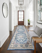 vivorug Blue Runner Rug 2'x8' Vintage Washable Non-Slip Runners for Hallways Kitchen Entryway Laundry Room Carpet Hallway Runner