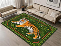 Jungle Tiger Area Rug,4x6ft, Cozy Jungle Style Tiger Print Area Rug Surrounded by Green Plants and Yellow Flowers Washable Animal Rug for Farmhouse Living Room Bedroom Kitchen Kids Room Decor