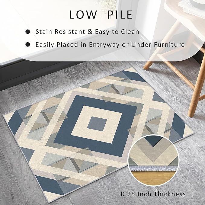 Geometric Rug, Washable 4x5 Rug for Living Room, Modern Abstract Patterned Indoor Carpet, Geometric Decor for Home, Bedroom, Soft Non Slip Thin Design FER95