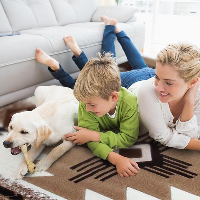 YHSF South West Native American Area Rug C318 - Easy Clean, Thick, Soft, Durable Native Tribal American Indian Inspired Rug for Bedroom/Living Room and More - Ivory, 8 Feet x 10 Feet