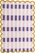 Hand-Tufted Wool Rug with Scalloped Edges, Light Blue Plaid Pattern, Cozy Soft Area Rug for Living Room, Bedroom, and Nursery, Handmade Modern Accent Rug (Pink, 4X7 FEET)