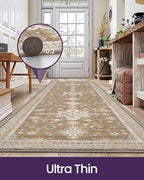 DEXI Hallway Runner Rug 3x8, Distressed Non Slip Runners Carpet, Boho Vintage Soft Thin Indoor Rug, Stain Resistant Washable Entry Mat for Entryway Kitchen Laundry Room Living Room, Light Brown