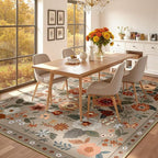 Floral 9x12 Area Rug Machine Washable Soft Print Boho Carpet Non Slip Doormat Low Pile Flower Area Rugs for Living Room Bedroom Nursery Kitchen Dining Room Indoor-Brown/Brick