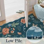Lahome Floral Washable Runner Rug, 2'6''x8' Soft Hallway Runner Rug Non Slip, Boho Ultra-Thin Kitchen Runners for Hallways with Rubber Backing Carpet for Laundry Bedroom Bathroom(Navy Blue)