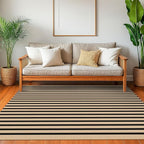 KOZYFLY Brown and Black Striped Rug 4x6 Ft Area Rug Washable Indoor Outdoor Rug Cotton Door Mat for Double Front Door Entryway Patio Porch Living Room Carpet