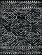 Wonnitar Moroccan Washable Area Rug 5x7, Black Large Rug for Living Room, Non-Slip Boho Bedroom Throw Mat, Low Pile Stain Resistant Geometric Floor Carpet for Dining Table Kitchen Dorm (Black,5'x7')