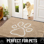 Smiry Dog Door Mat for Muddy Paws, Absorbent Dirt Trapper Non Slip Quick Dry Washable Chenille Mat for Mud Dogs, Entry Rug for Indoor and Outdoor (47x32 Inches, Beige and White)