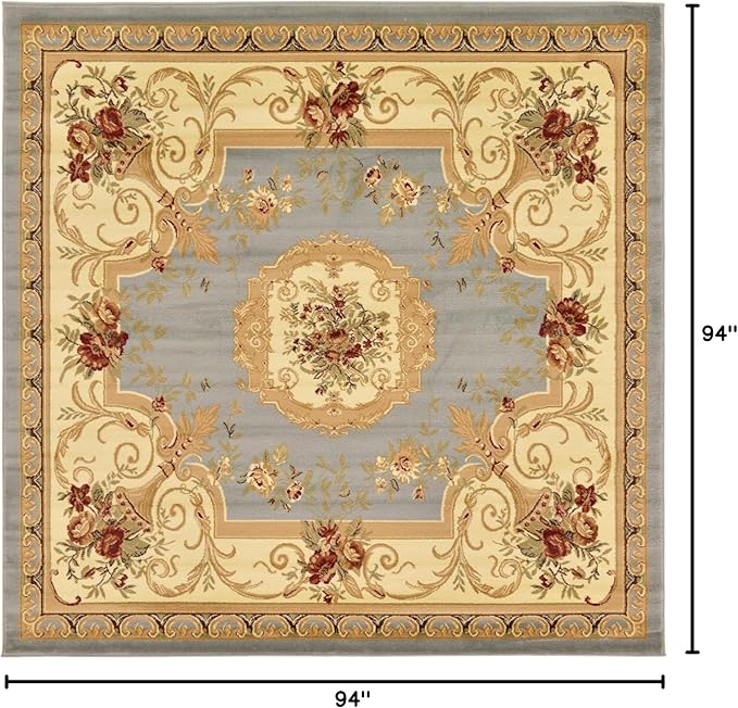 Unique Loom Versailles Collection Area Rug - Henry (7' 10" Square Light Blue/Cream)