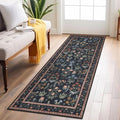 Boho Floral Machine Washable Runner Rug 2x6, Black Navy Kitchen Runner Rug Non-Slip, Super Thin Hallway Rug Runner Printed Faux Wool Soft Carpet for Entryway Bedroom Laundry Room Indoor