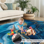 Blue Gold Marble Rugs for Bedroom - 5x7 Area Rug - Modern Fashion Marble Rugs for Living Room, European Light Luxury Art Rug, Washable Home Decor Carpet