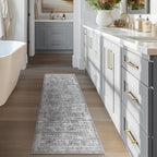 Grey 2x6 Runner Rug for Hallways Entryway, Vintage Neutral Kitchen Bathroom Runner 6ft, Non Slip Washable Low Pile Thin Carpet Runner for Mudroom/Laundry Room/Bedroom Bedside