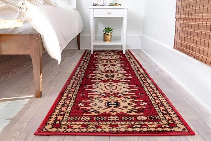 Unique Loom Taftan Collection Border Geometric Tribal Inspired Design Area Rug (2' 2 x 8' 2 Runner, Red/ Gold)
