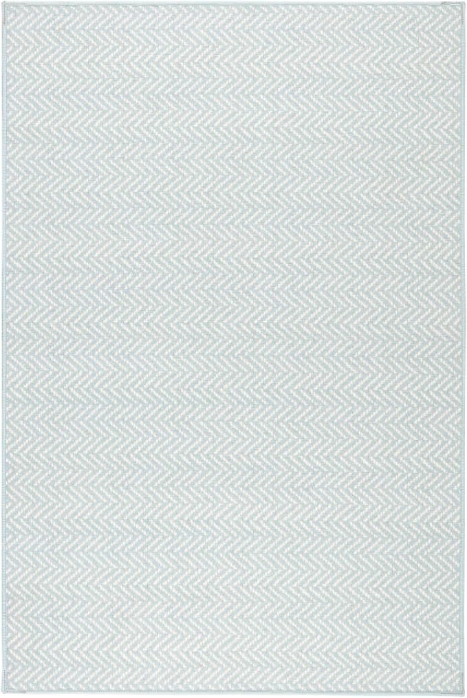 Dash and Albert Herringbone Machine Washable Area Rug - 3' x 5' Swedish Blue - Geometric Accent Rug - Anti-Slip Backing, Lightweight, Machine Washable, High Traffic Areas Kitchen, Mudroom, Entryway
