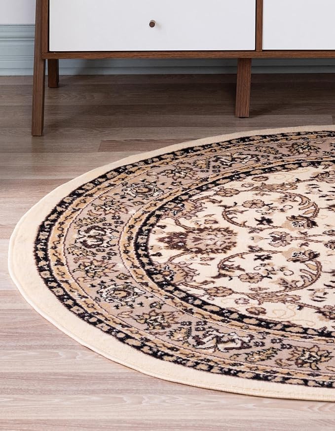 Unique Loom Sialk Hill Collection Area Rug - Washington (5' 1" Round Ivory/Black)