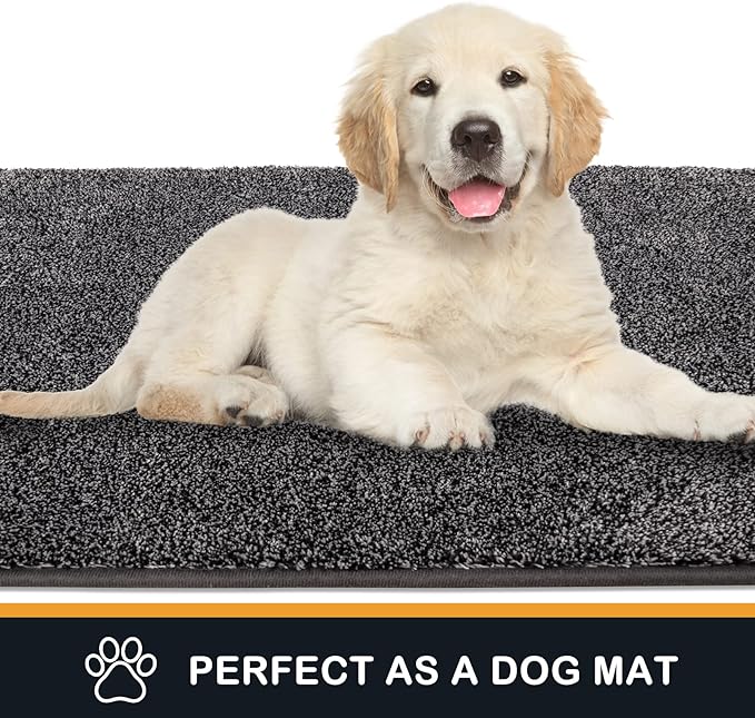 PURRUGS Dirt Trapping Door Mat 24" x 35.5", Non-Slip Machine Washable Entry Rug, Shoe Scraper, Dog Doormat, Super Absorbent Welcome Mat for Front & Back Door, Muddy Shoes & Paws, Light Grey-Dark Grey