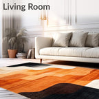Flatwoven High Traffic Area Rug 4x6, Copper Black Burnt Orange Abstract Indoor Floor, Non Slip, Stain Resistant, Washable Area Rugs for Living Room, Bedroom (Beige, 4x6)