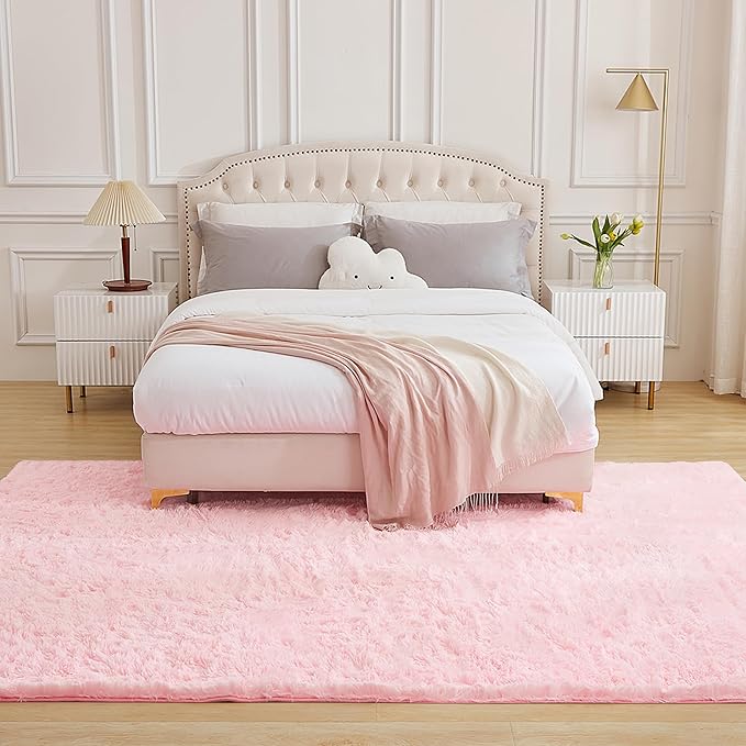 Andency 6x9 Area Rugs Pink,Large Shag Fluffy Soft Shaggy Rugs for Living Room Bedroom, Non-Slip Thick Plush Carpet for Kids Girls and Boys, Dorm Nursery Home Decor Aesthetic