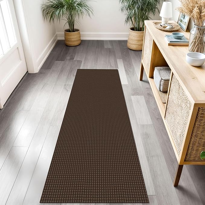IOHOUZE Washable Runner Rug 2x7 Non Slip Runners for Hallways Entryway Runner Indoor, Kitchen Rugs Woven Cotton Floor Carpet for Kitchen Hall Entrance Bedroom, Brown