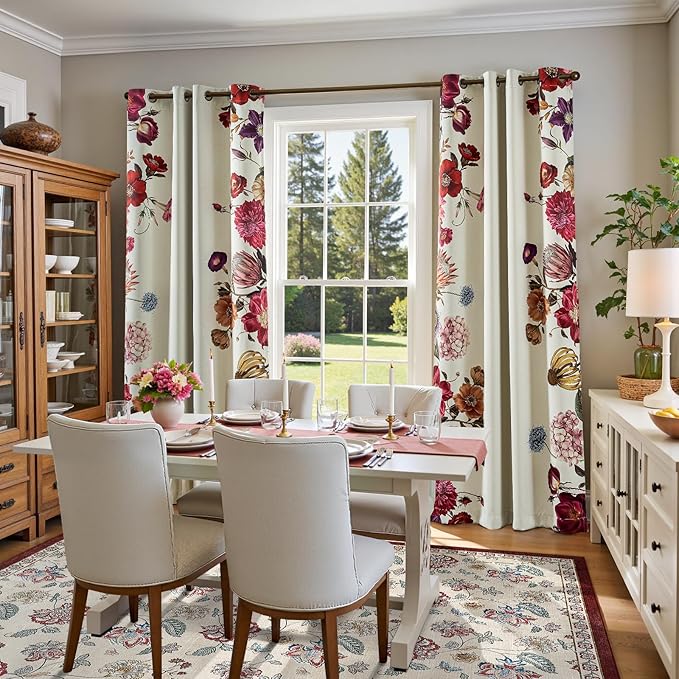jinchan Elora 8x10 Floral Rug for Living Room Washable Bedroom Rug Vintage Romance Design Non Slip Thin Indoor Floor Cover Large Low-Profile Throw Carpet for Dining Room Office, Red/Beige