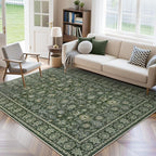 LIVEBOX Washable Area Rug 5x7 - Large Green Boho Living Room Rug Vintage Rugs for Bedroom, Lightweight Retro Carpet Floral Accent Rugs for Dining Room High Traffic Area