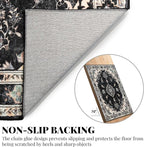 MUJOO Black Rug 6'x9',Washable Area Rugs for Living Room Bedroom Dining Room, Large Boho Vintage Farmhouse Distressed Non Slip Carpet,Floral Flowers