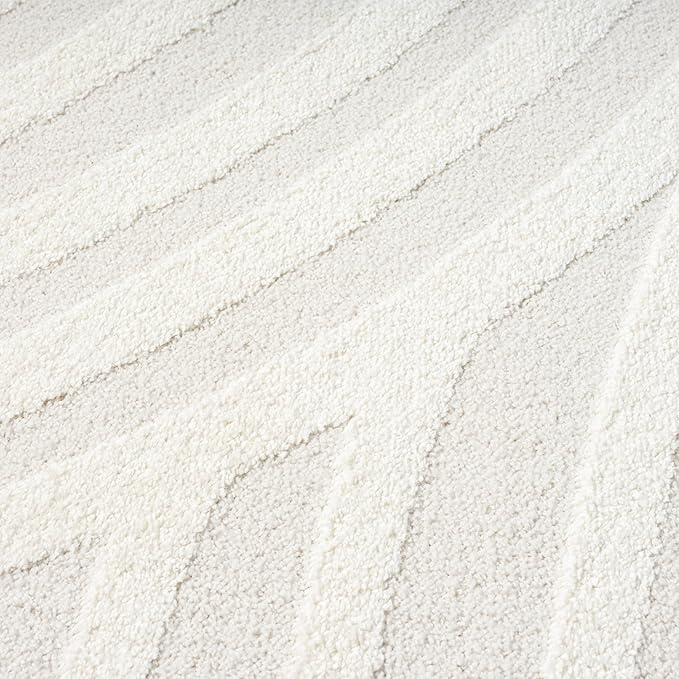 Abani Nomad Cream Tone-on-Tone Area Rug 4' x 6' for Living Room, Bedroom - Linear Curves Pattern - Durable & Easy to Clean