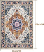 Ciicool 3x5 Area Rug, Washable Boho Rugs for Bedroom Non-Slip Indoor Rugs Large Low-Pile Mat Floor Carpet Vintage Rug for Kitchen Living Room Office Dinning Foyer Decor