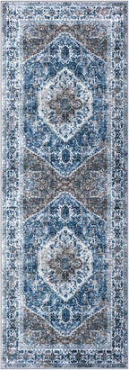 KOZYFLY Runners for Hallways 2x5 Ft Washable Kitchen Runner Rug Boho Runner Rug for Entryway Indoor Blue Printed Oriental Faux Wool Floor Carpet Runner for Laundry Room Kitchen Hall