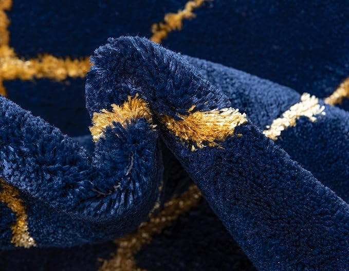 Unique Loom Glam Collection Area Rug - Trellis (3' 3" x 5' 3" Rectangle, Navy Blue Gold/ Gold)