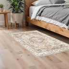 Enkor Area Soft Rugs 2x3 Washable Non Slip Boho Small Floor Entryway Rugs for Hallway, Vintage Style Farmhouse Mat for Kitchen Beige & Brown