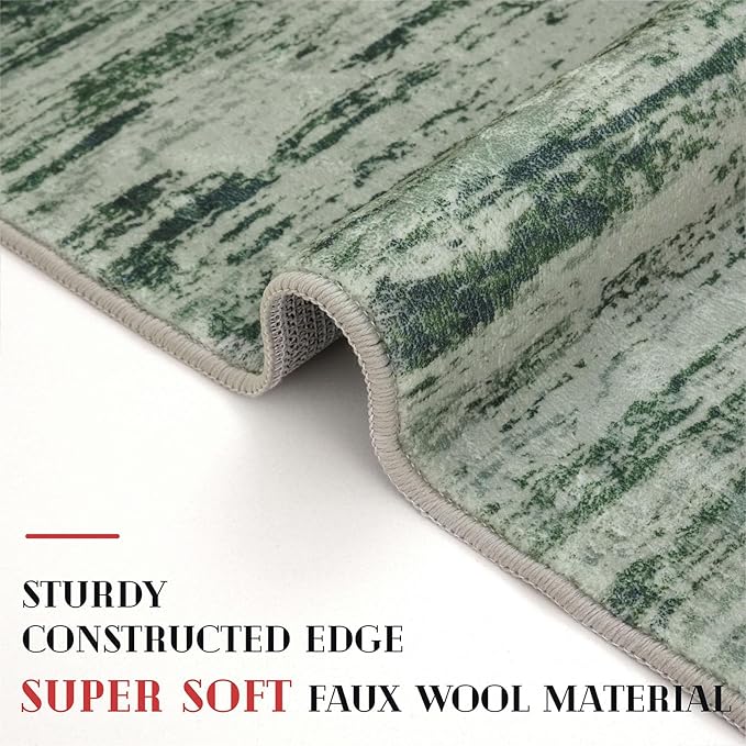 Modern Abstract Entryway Rug Indoor 2x3 Washable Rug Non-Slip Soft Small Area Rug Forest Green Kitchen Mats Thin Print Faux Wool Floor Carpet Throw Rugs for Entrance Bedroom