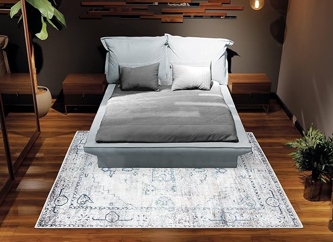 Bloom Rugs Washable Non-Slip 8' x 10' Rug - Teal/Beige Traditional Area Rug for Living Room, Bedroom, Dining Room, and Kitchen - Exact Size: 8' x 10'