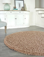 Unique Loom Solid Shag Collection Area Rug (6' 1" Round, Sandy Brown)