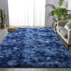 Large Shag Area Rugs 6 x 9, Plush Fuzzy Rugs for Living Room, Ultra Soft Fluffy Furry Rug for Bedroom, Indoor Carpet Nursery Rugs for Kids Room Home Decor, Tie-Dyed Navy Blue