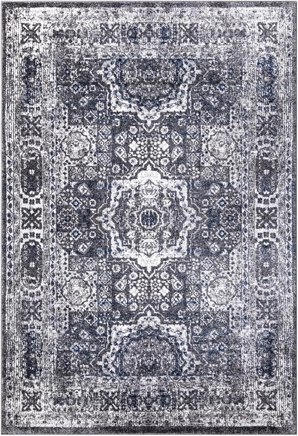 Keen Home Design Area Rugs - Non-Shedding, Thick Pile Abstract Rugs for Kitchen, Living Room, Bedroom, Dining Room, Entryway (Medallion Grey/Blue/Cream, 7'3'' x 10'2'')
