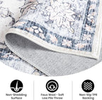 4x6 Washable Area Rug – Dusty Lavender & Gray Vintage Carpet with Charcoal Border, Watercolor Floral and Foliage Pattern, Boho Chic Non-Slip Indoor Rug for Bedroom, Living Room, Dining Room, Entryway
