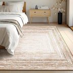 Phantoscope Washable Area Rug 5'x7' Non-Slip, Modern Neutral Boho Rugs for Living Room, Bedroom, Dining Room, Distressed Geometric Rectangle Pattern, Low-Pile Foldable Floor Carpet, Neutral Beige/Rust