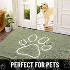 Smiry Dog Door Mat for Muddy Paws, Absorbent Dirt Trapper Non Slip Quick Dry Washable Chenille Mat for Mud Dogs, Entry Rug for Indoor and Outdoor (24x16 Inches, Sage Green and White)