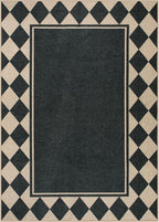 Moynesa Easy Jute Outdoor Rug 5x7 Area Rugs, Washable Checkered Rugs for Living Room Non Slip, Farmhouse Neutral Carpet for Backyard Dining Room Balcony, Black Grid Pattern