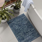 Wonnitar Moroccan Bathroom Rug,Washable 2x3 Small Bath Mat, Boho Tribal Soft Kitchen Sink Mat, Non-Slip Geometric Entry Way Rug, Low-Pile Indoor Carpet for Bedside Entrance Laundry (Blue,2'x3')