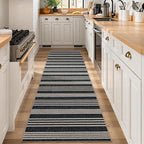 Lahome Striped Easy Jute Kitchen Runner, 2x8 Washable Indoor Outdoor Entryway Runner Rug, Farmhouse Non Slip Non Shedding Neutral Carpet for Hallway Porch Foyer