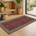 Burgundy 2x4 Washable Entry Rug for Inside House, Kitchen Floor, Thin Door Mats for Inside Entry, Washable Non Slip Low Pile Stain & Fade Resistant, Modern Eclectic Floral Decor