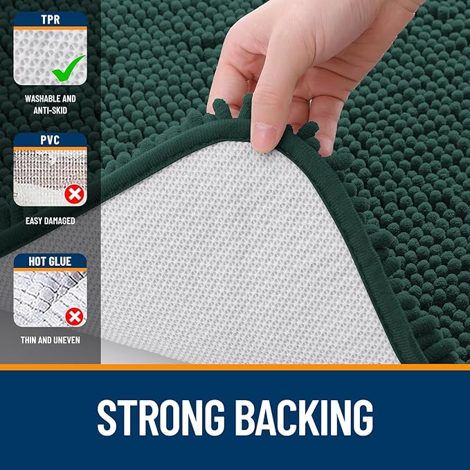 OLANLY Bathroom Rugs 70x24, Extra Soft Absorbent Chenille Bath Rugs, Rubber Backing Quick Dry, Machine Washable Bath Mats for Bathroom Floor, Tub and Shower, Home Decor Accessories, Blackish Green