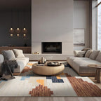 Phantoscope Washable Area Rug 6'x9' Non-Slip, Modern Neutral Boho Rugs for Living Room, Bedroom, Dining Room, Abstract Geometric Blocks Pattern, Low-Pile Foldable Floor Carpet, Warm Terracotta/Cream