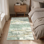 GENIMO 3x5 Rug for Entryway Washable Area Rug, Modern Abstract Small Rugs for Entrance Living Room, Bedroom Beside Rugs, Non-Slip Low Pile Lightweight Soft Carpet, Light Green