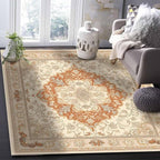 Orange Bohemian Rectangular Area Rugs for Living Room Bedroom 5 x 6.9 ft Vintage Farmhouse Floral Pattern Non-Shedding Soft Low Pile Rug Non Slip Washable Rug for Nursery Entryway Playroom