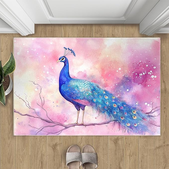 Peacock Rugs for Living Room - 2x3 Rug, Fantasy Peacock Area Rugs for Bedroom, Peafowl Rug, Girls Room Washable Carpet, Aesthetics Carpet - Peafowl Home Decor & Gifts